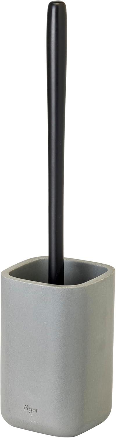 Vigar Zense Toilet Brush and Holder Set, Toilet Bowl Brush with Polyresin Stone Holder, Bathroom Sets for Bathroom Decor and Accessories, Concrete
