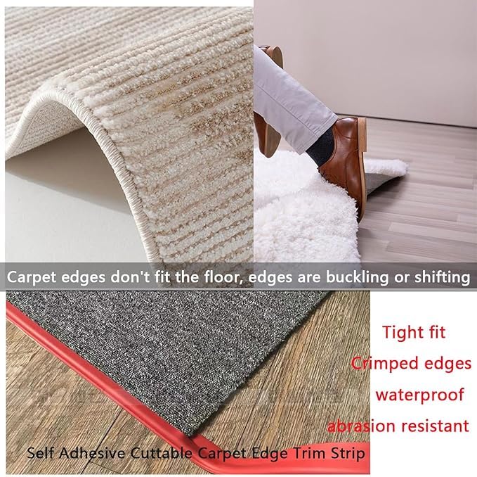 Self Adhesive Carpet Transition Strip with Edge Trim, Designed for Seamless Transitions from Carpet to Tile or Vinyl Floors, Perfect for Doorways.(Brown,24ft)