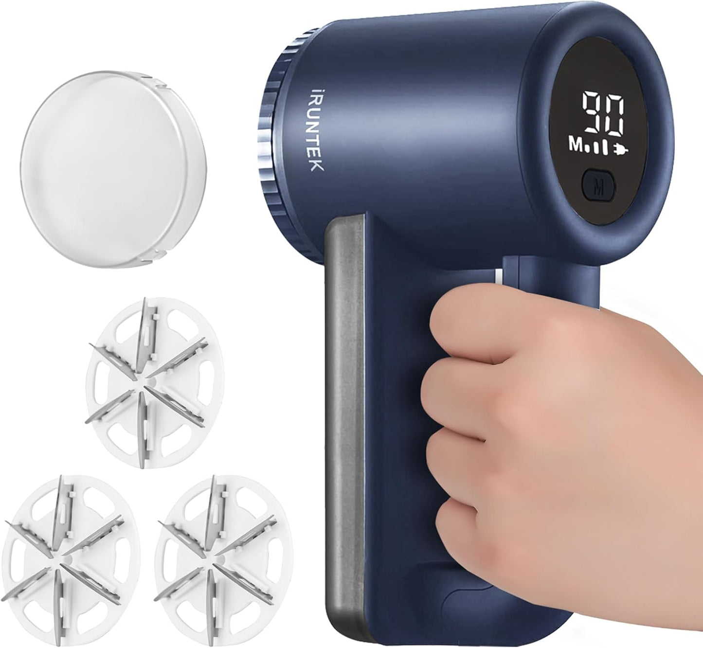 iRUNTEK Rechargeable Fabric Shaver & Lint Remover｜3-Speed Lint Shaver with LED Display & Large Lint Bin｜Sweater Shavers to Remove Pilling｜Eliminates Fuzz & Pilling from Clothes Couch Furniture, Navy