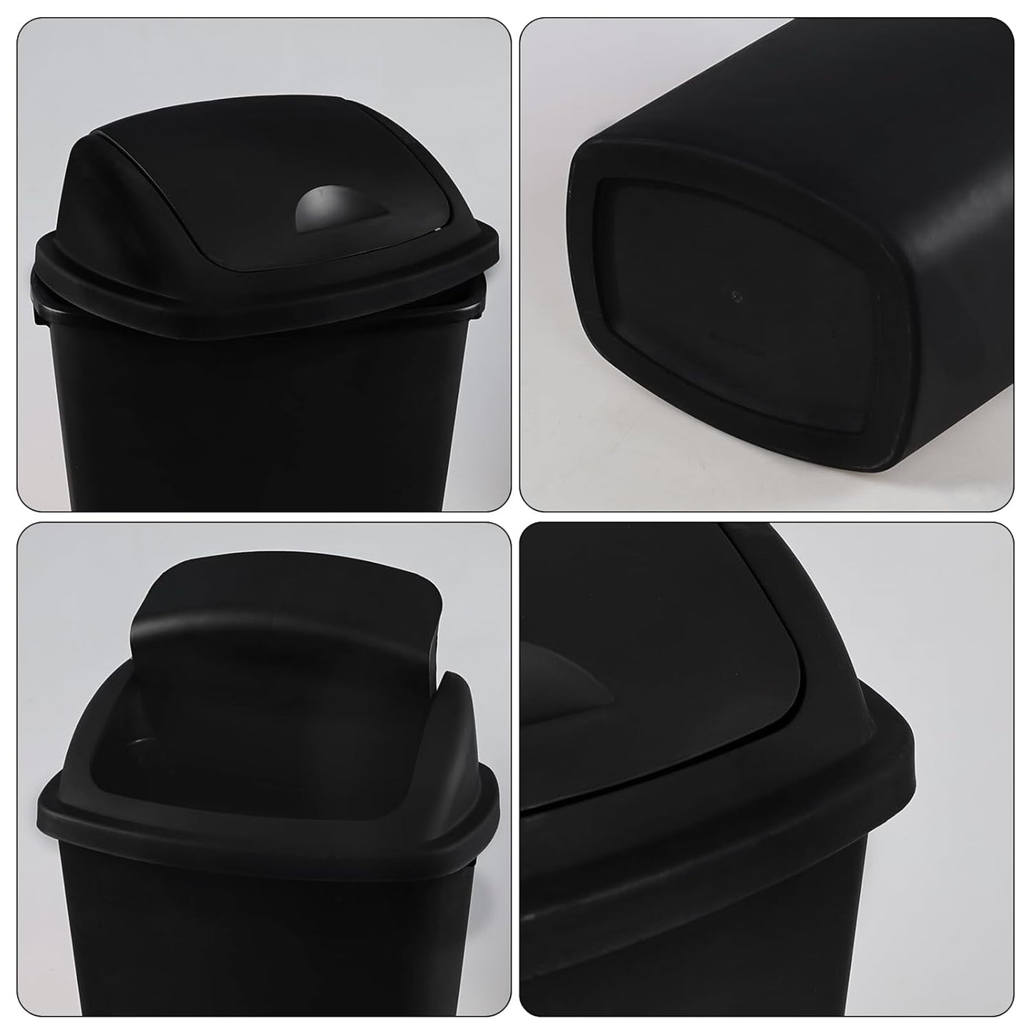 Bringer Black 13 Gallon Kitchen Trash Can with Swing Lid, Plastic Swing Top Tall Garbage Can, 4-Pack
