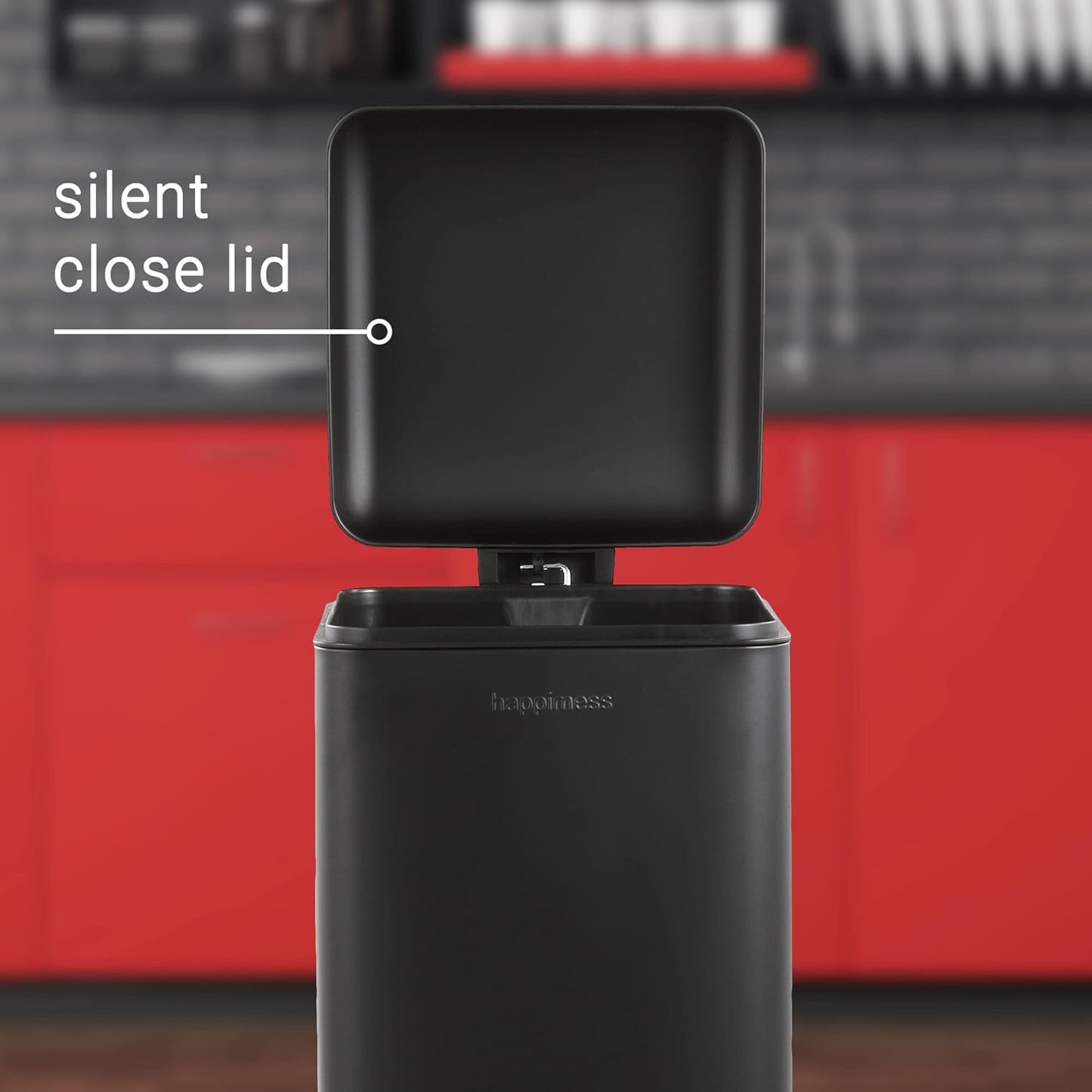 happimess HPM1007B Betty Retro 8-Gallon Step-Open Trash Can with Soft-Close Lid, Fingerprint Resistant, Modern, Minimalistic for Home, Kitchen, Laundry Room, Office, Bedroom, Bathroom, Black