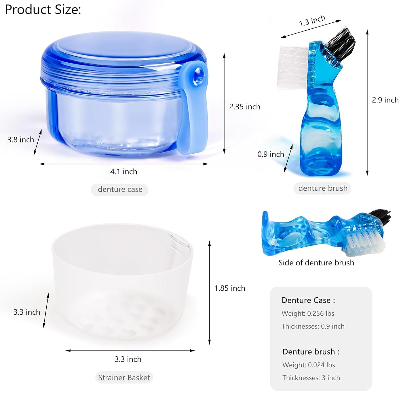 Leak Proof Portable Denture Bath Case Denture Cleaning Cup, False Teeth Holder Mouthguard Night Guard Container Box Retainer Soaking Case for Travel, Household, Office - Transparent Blue