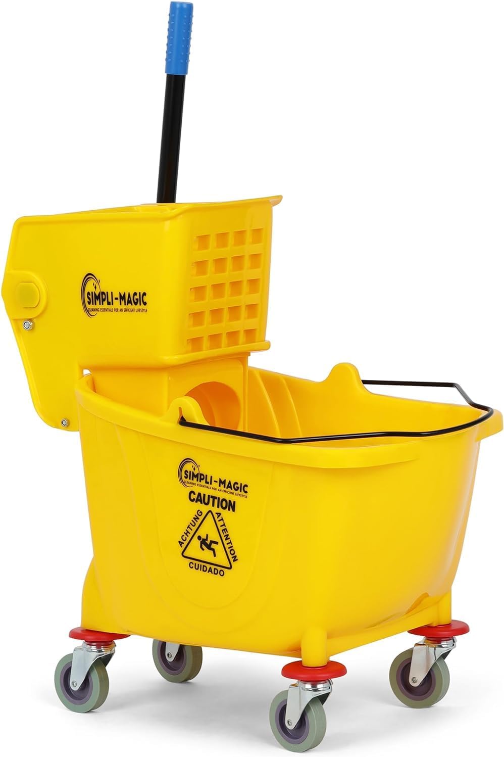 SIMPLI-MAGIC Commercial Mop Bucket with Side Press Wringer, 36 Quart – 50,000 Cycles Wringer – Industrial Mop Bucket with Wheels, Yellow