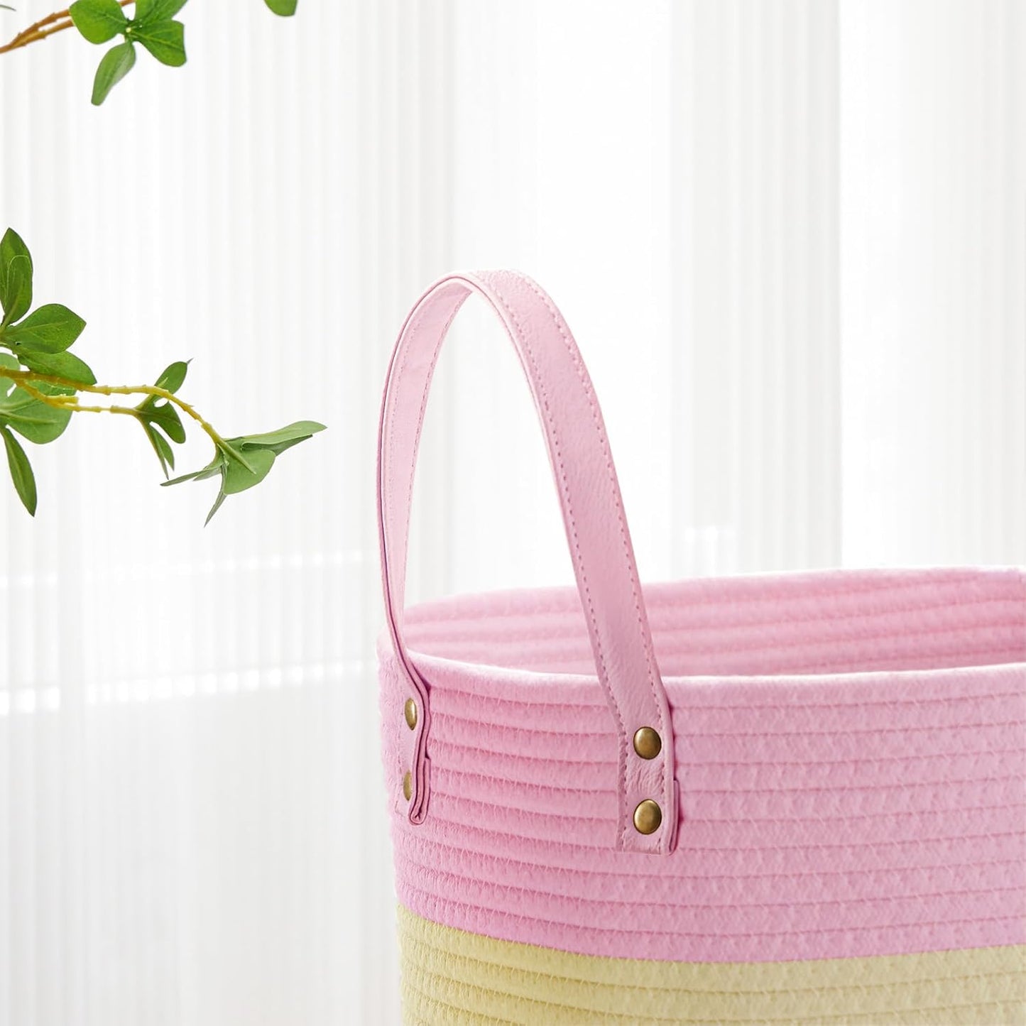 VIPOSCO Tall Laundry Basket, Large Dirty Clothes Hamper with Leather Handle, Woven Rope Storage Basket for Blanket, Toy In Living Room, Bathroom, Bedroom - 72L Rainbow