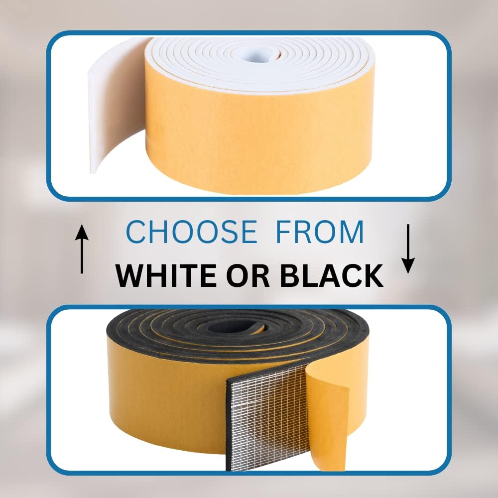 High Density Foam Weather Stripping Door Seal Strip Insulation Tape Roll for Insulating Door Frame, Window, Air Conditioner | Self Adhesive Sealing Weatherstrip (3 in x 1/16 in x 10 Ft, White)