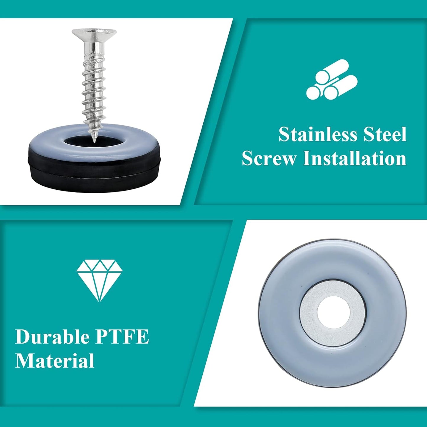 24pcs 1" (25mm) Screw on Furniture Sliders, Teflon Chair Leg Slides, Round Furniture Glides with Screws for Hardwood Floors Protectors (Gray/Black)