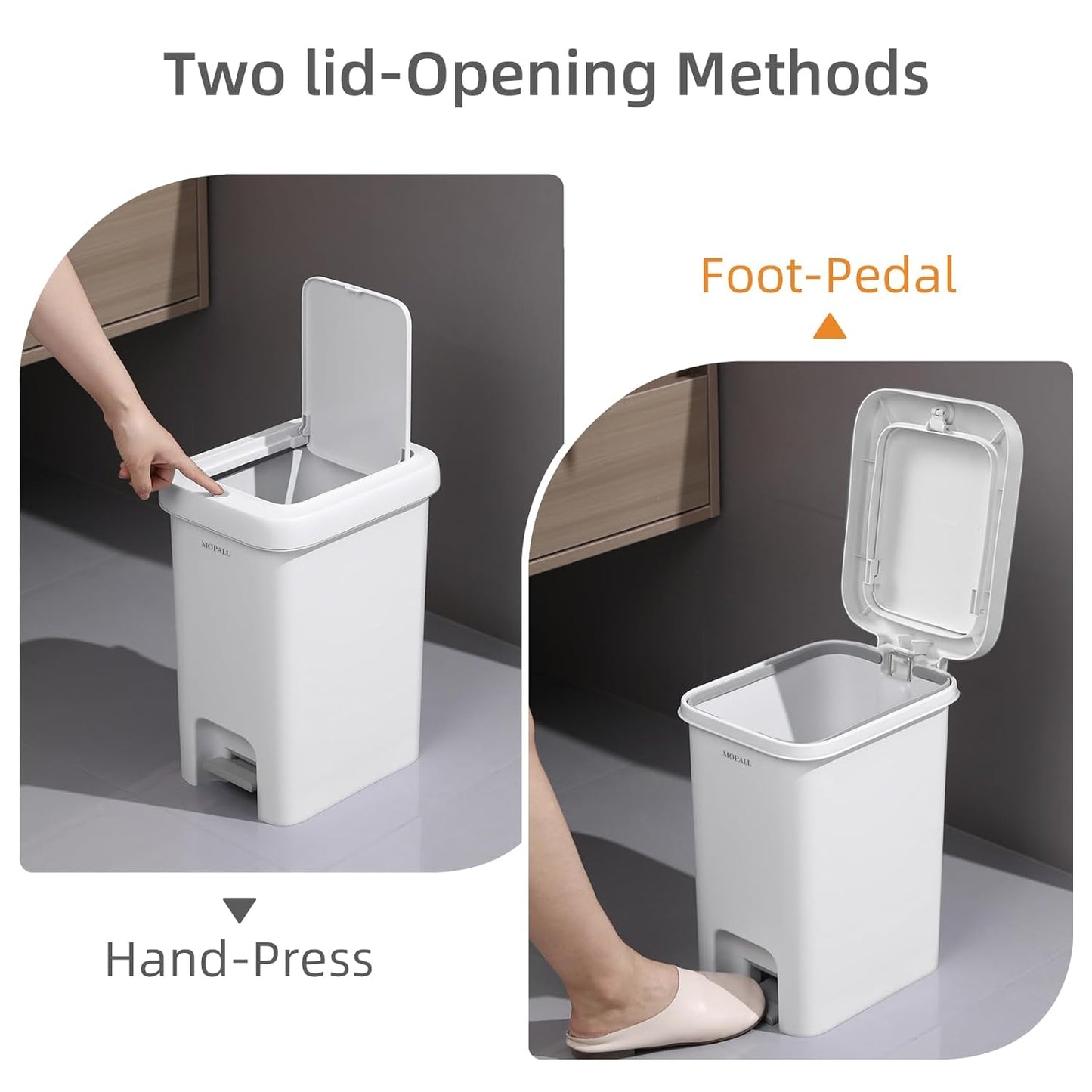 MOPALL Small Bathroom Trash Can with Lid Soft Close, Garbage Can with Press Top Lid & Foot Pedal, Step Trashcan Slim Trash Bin Waste Basket for Toilet, Office, Bedroom, Kitchen, Living Room 2.7 Gallon