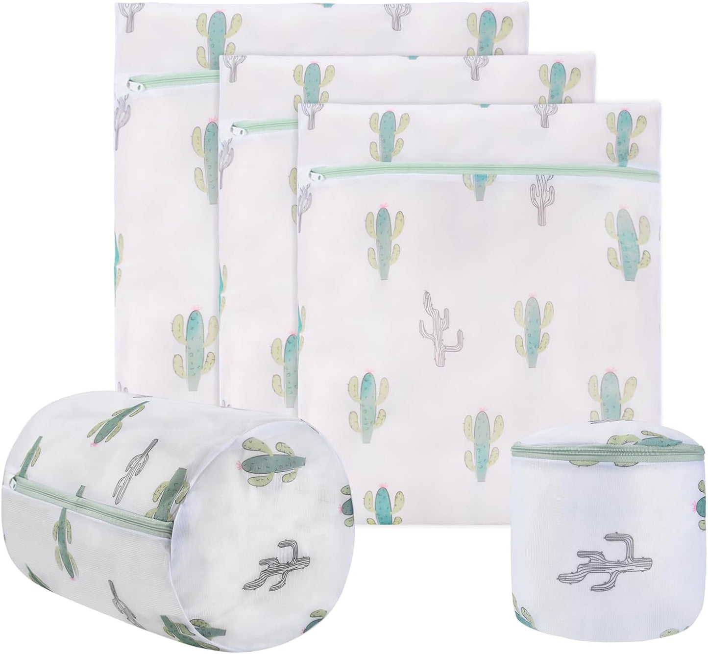 Mesh Laundry Bag, Durable Laundry Bags with Premium Zipper, 5-Piece Washing Machine Wash Bags for Delicates Blouse, Hosiery, Baby Clothes, Travel Organization Bag (Cactus)