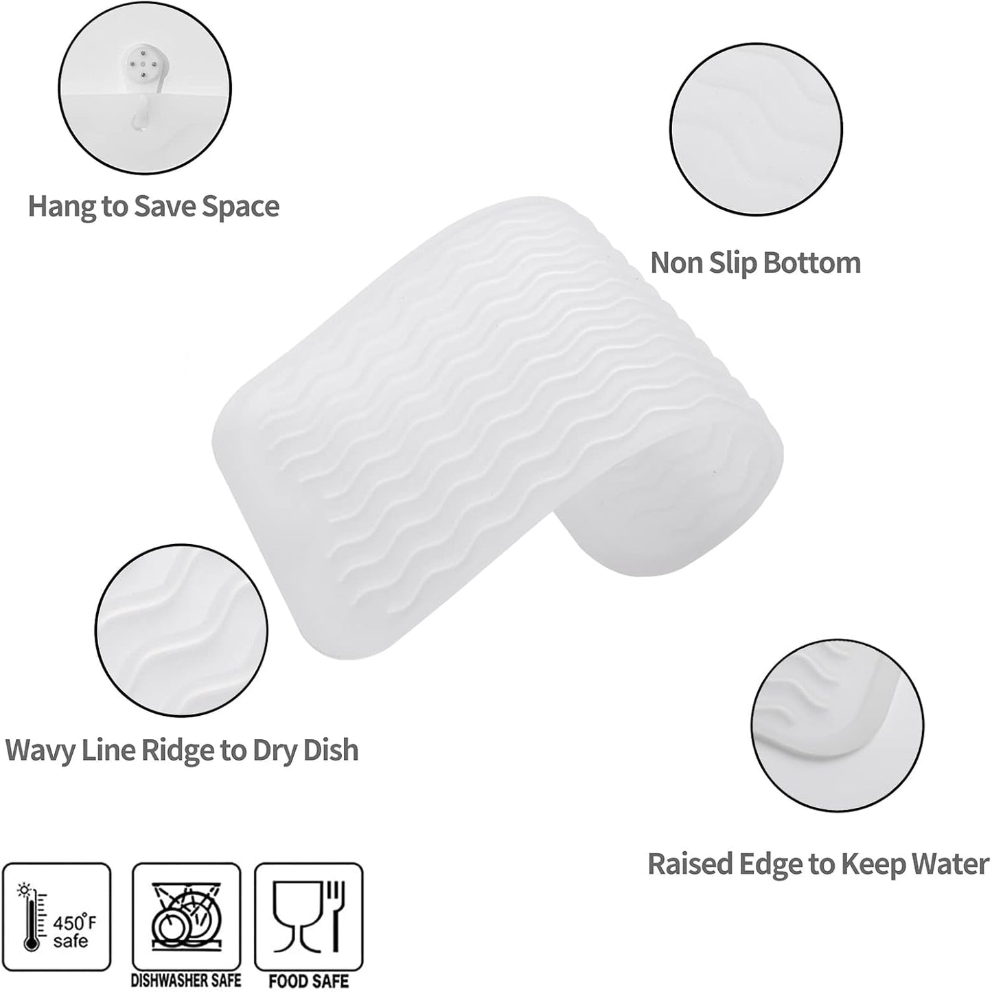 Silicone Dish Drying Mat for Multiple Usage,Easy clean,Eco-friendly,Heat-resistant Silicone Mat for Kitchen Counter or Sink,Refrigerator or Drawer Liner Translucent S 12 inches x 6 inches