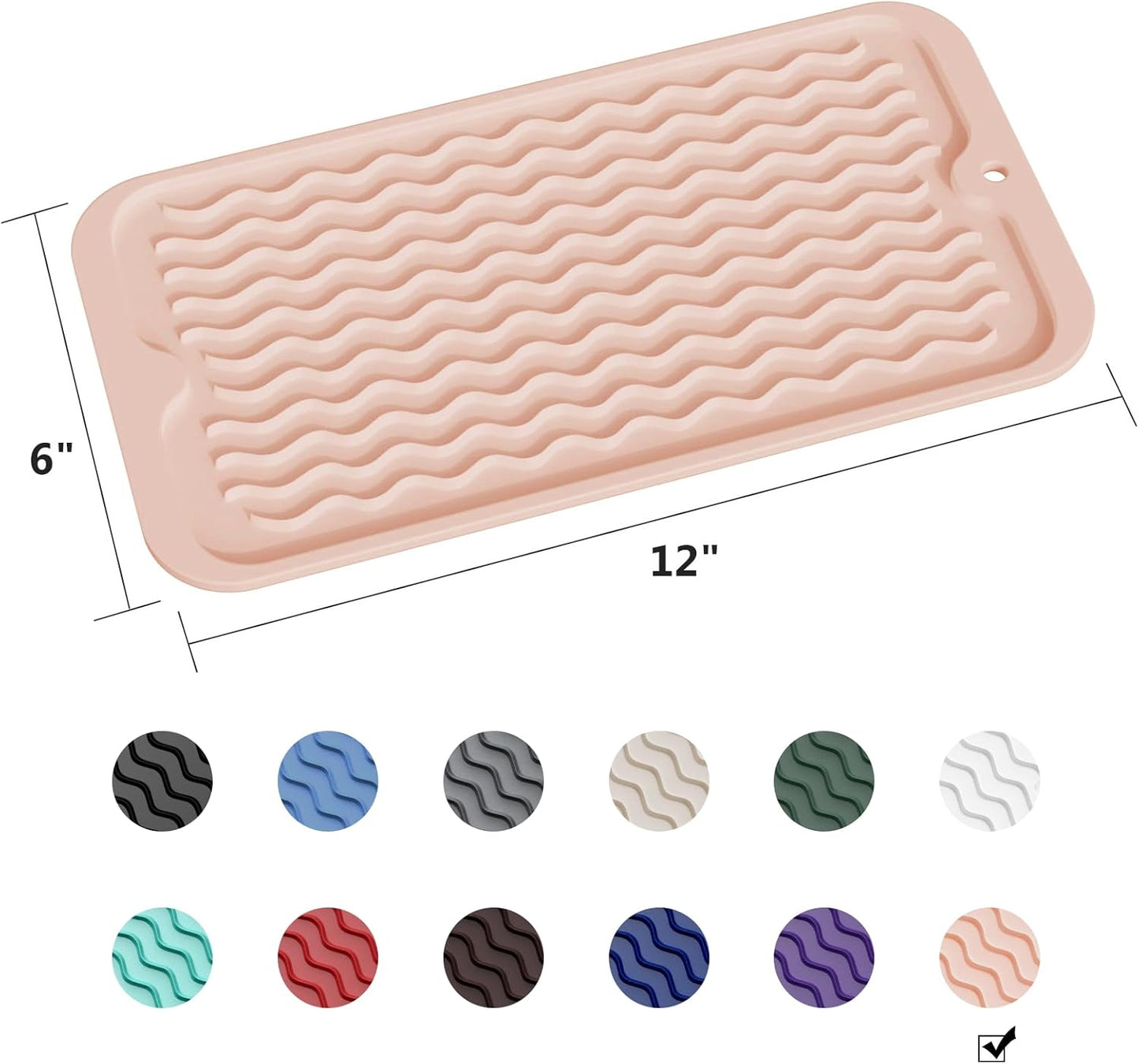 ZLR Silicone Dish Drying Mat for Kitchen Counter, Eco-Friendly Fast Dry Dish Mat, Easy Clean Multi Usage Drying Matt, Heat Resistant Trivet, 6" x 12" Extra Small, Peach Pink