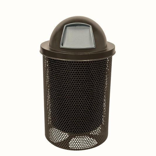 COATEDOUTDOORFURNITURE RDT-P-TXTBRW Heavy Duty Round Trash Receptacle with Dome Top, Liner Included, 32 Gallon, Textured Brown, Made in America