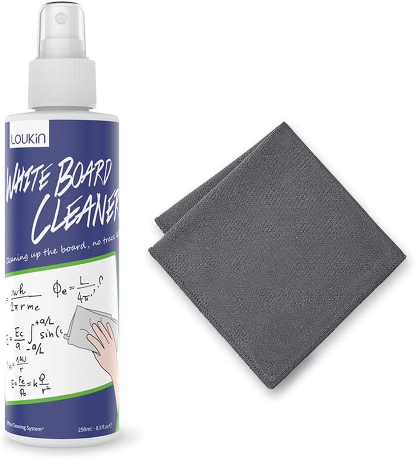 loukin Non-Toxic Whiteboard Cleaner, 8.5 fl oz Dry Erase Board Cleaner, Whiteboard Cleaning Spray with Cloth, Removes Stubborn Marks from Whiteboards