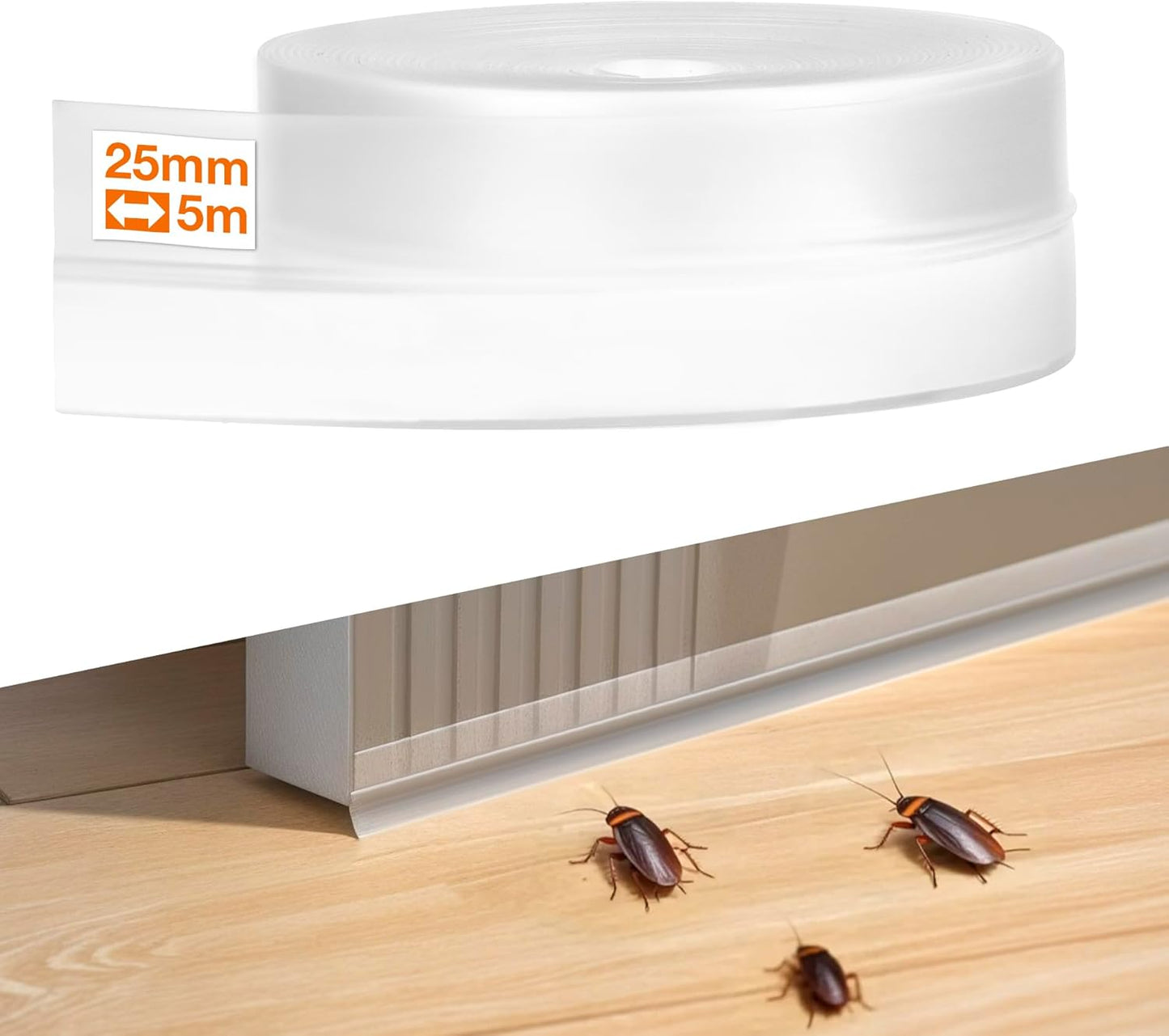 RECAPS 25mm 16.4 Feet Silicone Weather Stripping Door Seal, Transparent Under Door Gap Filler for Draft Stopper Adhesive Doors Windows and Shower Glass Gaps