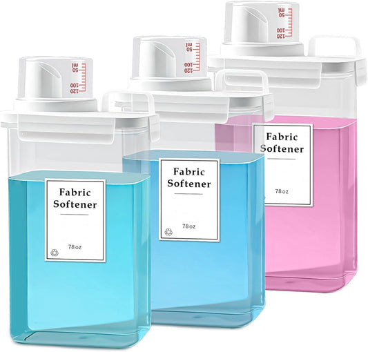 3 Pack Laundry Detergent Dispenser, 78oz Laundry Soap Dispenser, Refluxable Laundry Detergent Container, Plastic Liquid Laundry Detergent Dispenser for Laundry Room Organization with 6 Labels