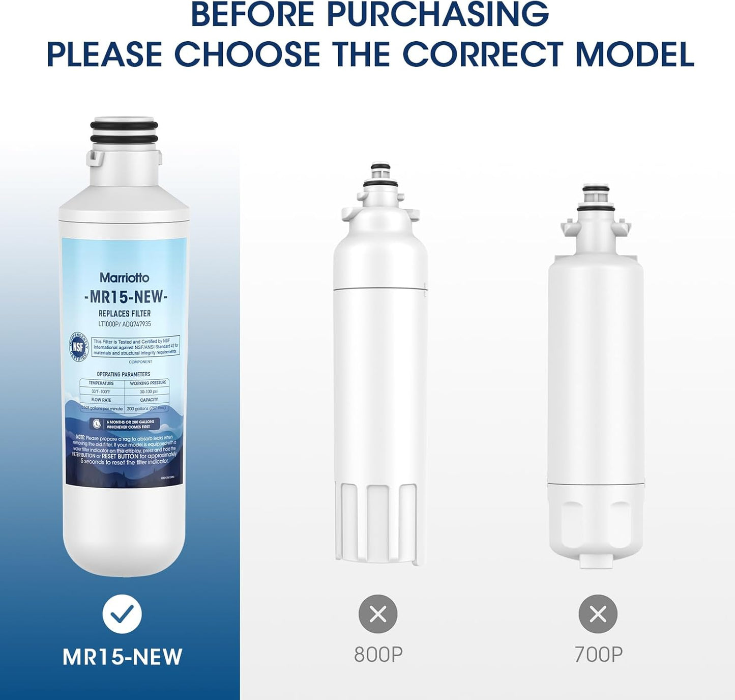 MARRIOTTO Water Filter LT1000PC Replacement for Refrigerator, Compatible with LT1000PC/PCS, LT1000PC, LT-1000PC, MDJ64844601, ADQ747935 ADQ74793504 Water Filter (1 Pack)