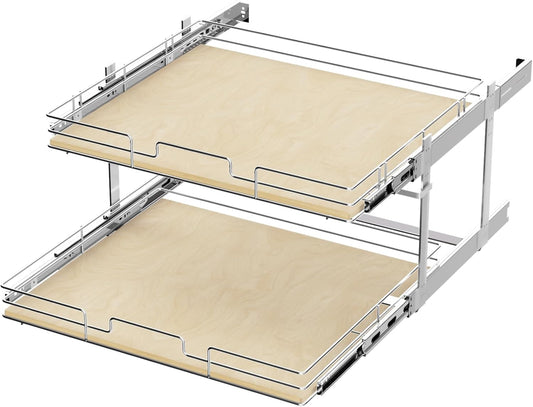 ROOMTEC 2 Tier Individual Pull Out Cabinet Organizer 31½"W x 21½"D, Slide Out Wood Shelves Organizers, Pull Out Drawers Organization and Storage for Kitchen Cabinet