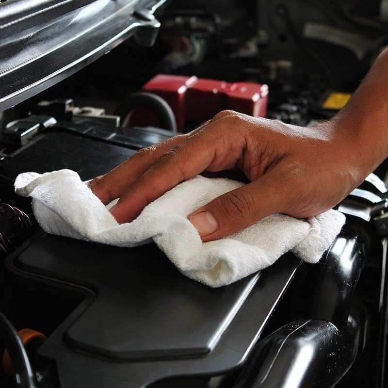Auto Mechanic Shop Towels (13"x14"), 12 Pack (White) - 100% Cotton Commercial Grade Rags for Cleaning & Maintenance, Garage Supplies - Professional Mechanics Reusable Wipes