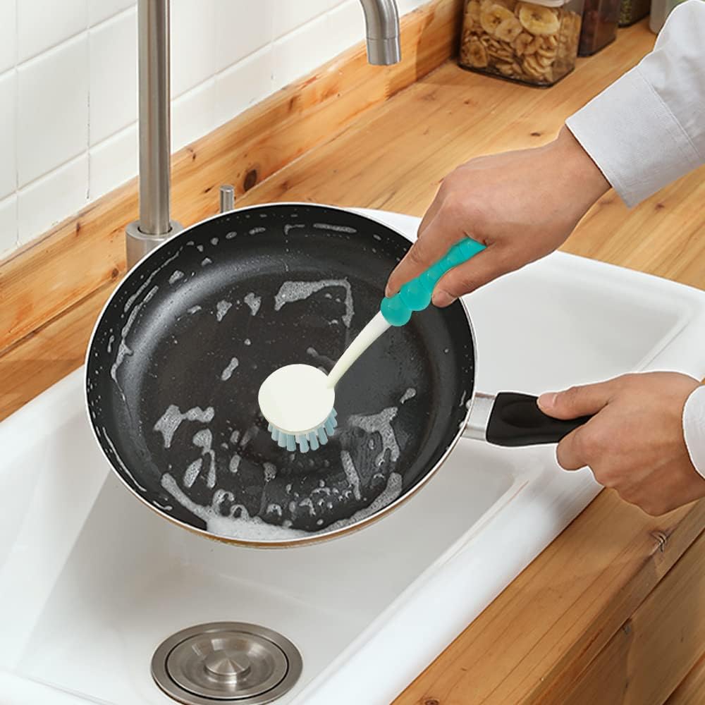 6 PCS Cleaning Brush, Scrub Brush Set for Kitchen and Bathroom Household Use with Various Brushes for Cleaning Dishes, Tiles, Corners and Floors Sky Blue