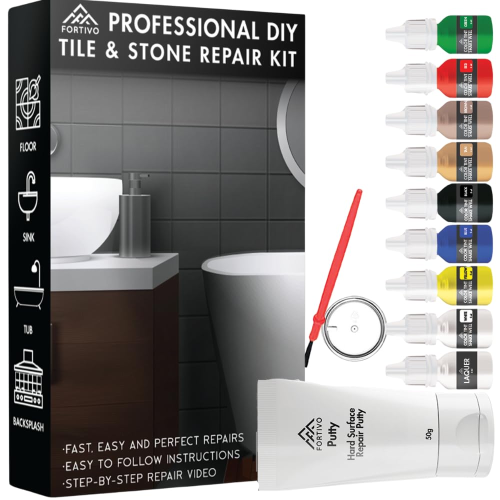 Porcelain Repair Kit - Tile and Stone Repair, Marble Repair, Tub and Tile Refinishing, Crack and Chip Filler for Ceramic Floors, Shower Tiles, Bathtubs, and Granite Surfaces