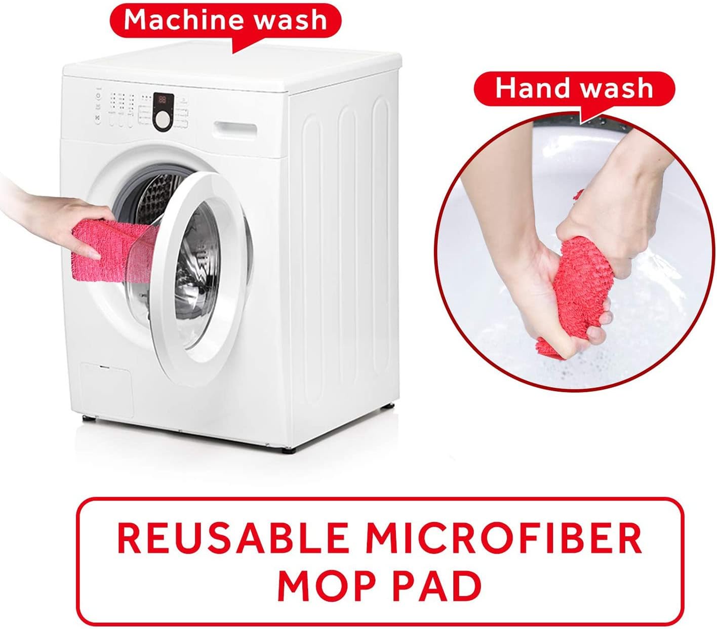 16.5 inch Mop Pads Refills, 3 Pack Microfiber Reusable Replacement Mop Pads Flat Replacements Heads for Wet Or Dry Floor Cleaning and Scrubbing, Red Cloth