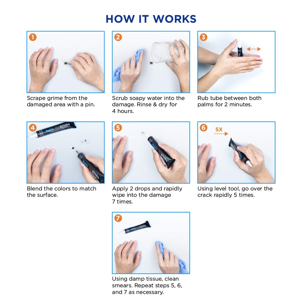 MagicEzy Tile RepairEzy (White) - Ceramic Tile Repair Filler to Fix Tile Chips and Cracks - Super Strong Adhesion - Ceramic, Porcelain, Acrylic, Fiberglass, Enamel