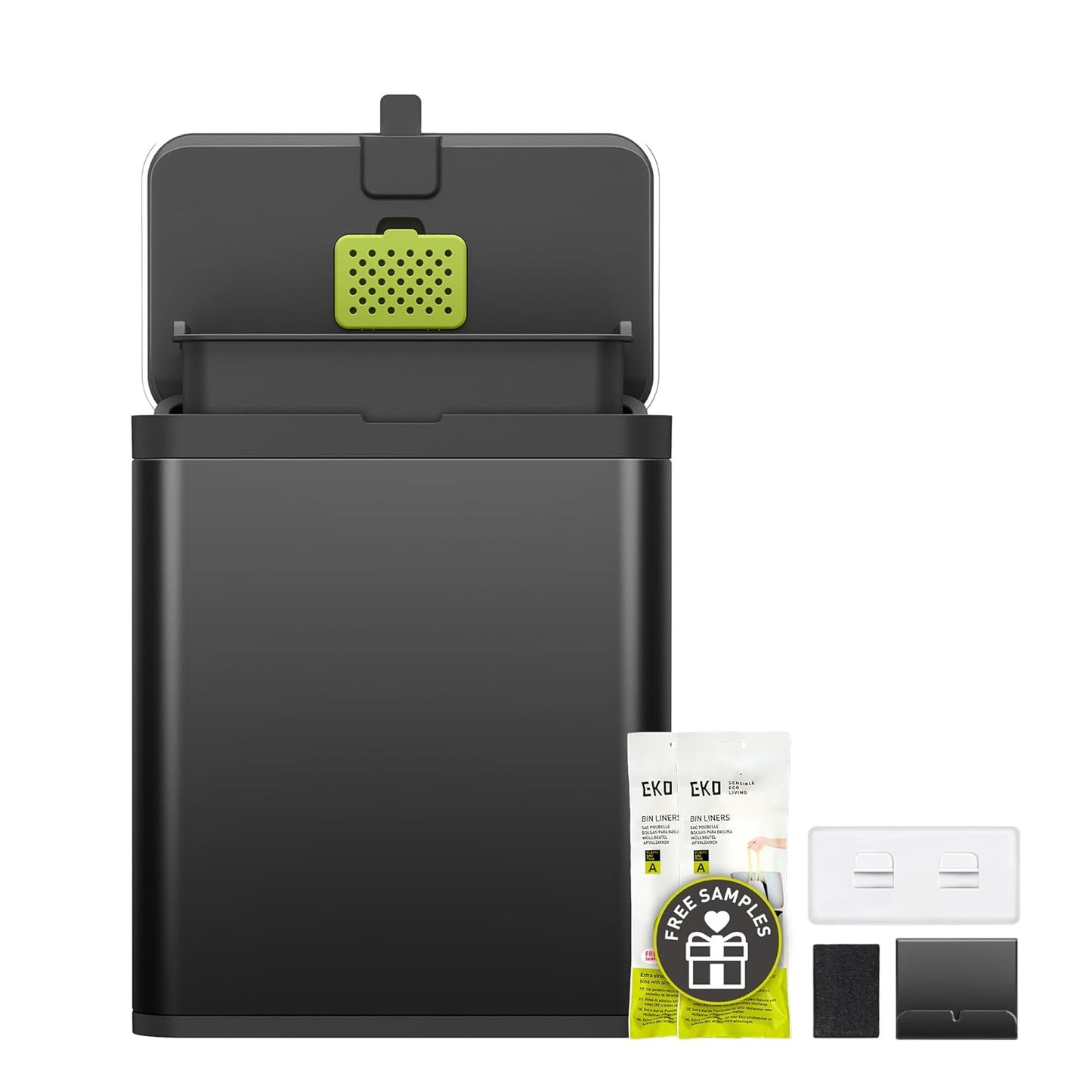 EKO Kitchen Compost Bin, 7L / 1.85 Gal Stainless Steel with Removable Inner Bucket and Deodorizer Compartment, 2-in-1 Countertop Compost Bin with Lid, Food Waste Caddy for Kitchen (Matte Black)