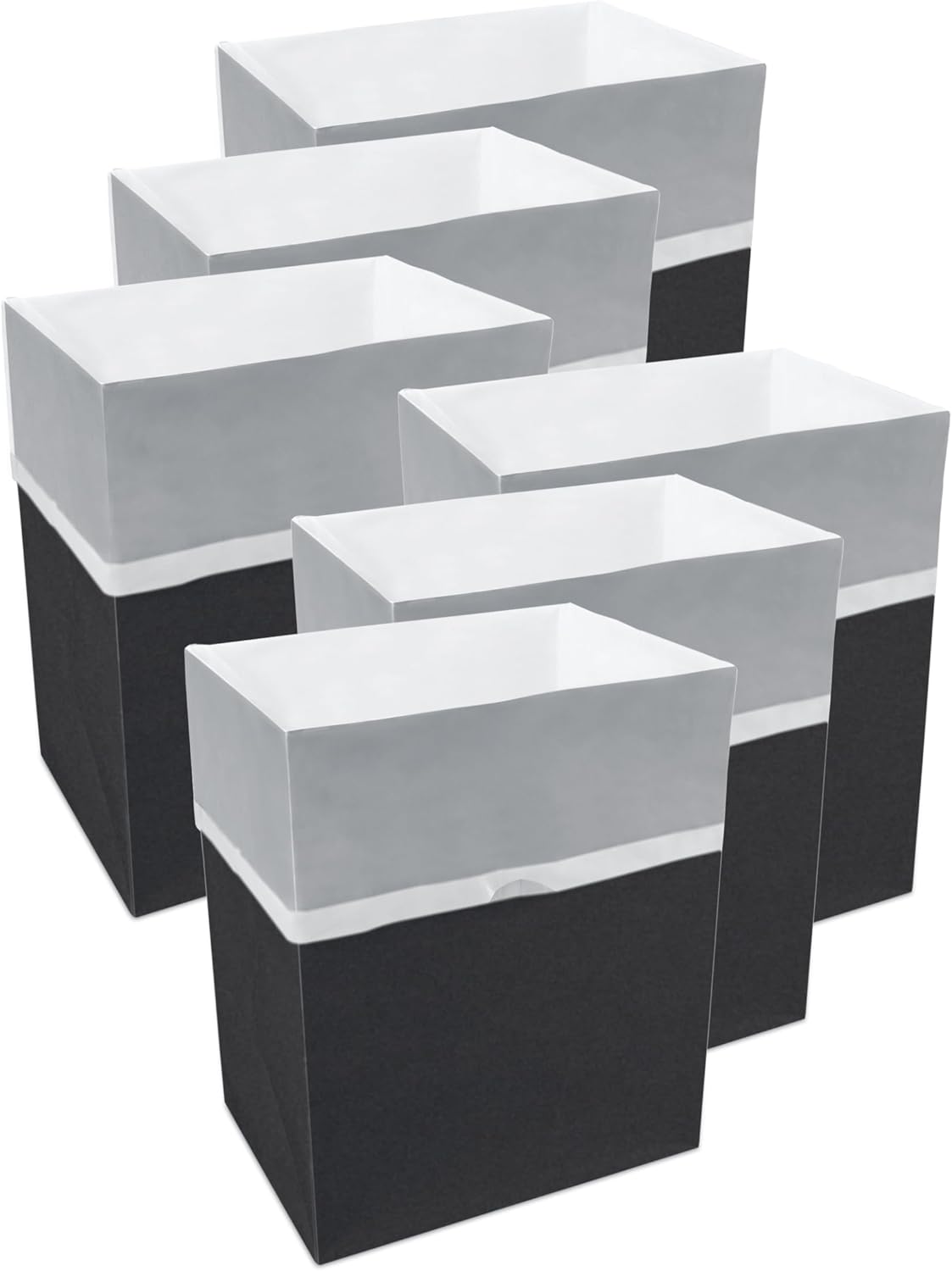 13 Gallon Disposable Trash Cans (6-Pack) with Fitted Trash Bags - Reusable Garbage and Recycling Bins for Parties, Events, and More (Black- 17" Height x 13.5" Width x 10" Depth)