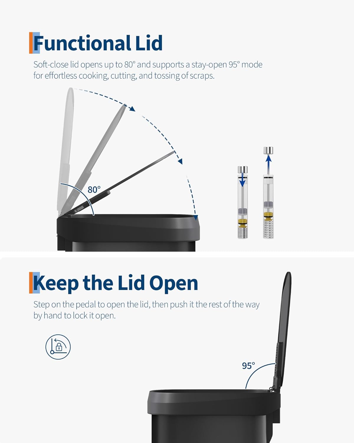 Garvee 16 Gallon / 60 Liter Metal Trash Can with Lid, Large Garbage Can for Kitchen, Rustproof Step-on Kitchen Metal Trash Bin with Liner Rim, Rear Handle, Soft Close Plastic Lid, Black