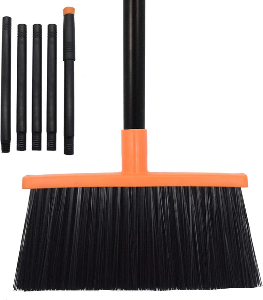 Heavy-Duty Adjustable Angle Broom with 56" Steel Handle - Ideal for Home, Garage, Kitchen, Bathroom, Office, and Outdoor Use - Durable & Efficient Cleaning Tool for Hard Floors (Orange)