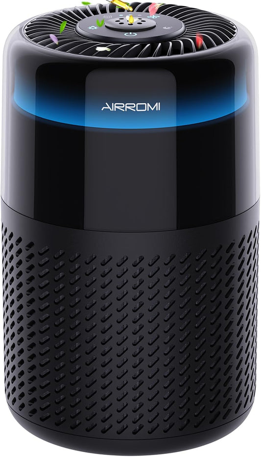 AIRROMI Air Purifier for Bedroom Home,HEPA Filter,Covers Upto 549 Ft²,Quiet 360°intake Air Cleaner with Fragrance ponge for Better Sleep,Night Light,Filters Smoke,Pet Dander,Allergies,Dust,A2005 Black