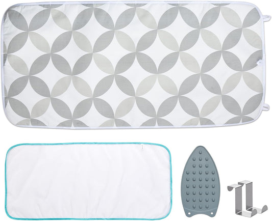 Seiritex Ironing Mat, Portable Ironing Pad 39.4 x 18.9 inch Table Top Iron Board 5 in 1 Travel Iron Blanket for Washer, Dryer, Counter top, Grey Clover