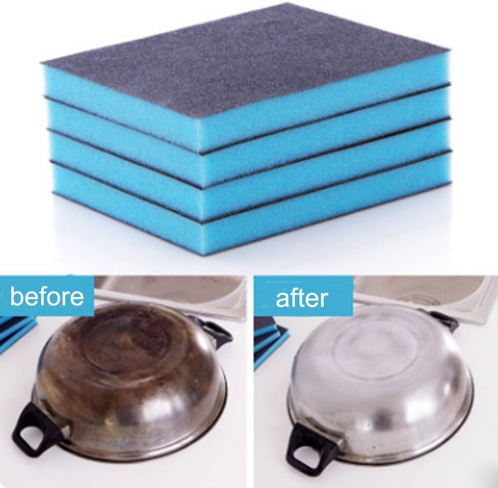 EORTA 8 Pcs Magic Cleaning Sponges Multi-Use Heavy Duty Scrub Scouring Eraser Pads with Carborundum Non-Scratch Emery Cleaner for Kitchen, Bathroom, Pots, Pans, Sinks