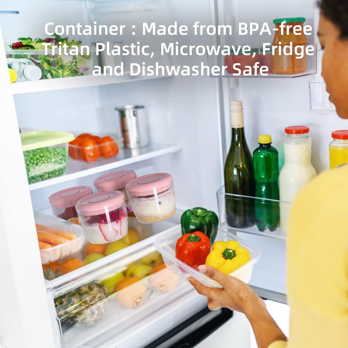 Ankou 400ml Meal Prep Container Set of 4 Pink Tritan Plastic Food Storage Containers with Lids, Airtight Leakproof Pop Top Lid Bowl for Breakfast Leftovers