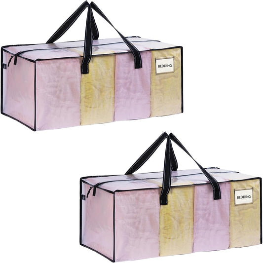 VENO 2 Pack Moving Bags Extra Large Storage Bags for College Move-In, Heavy-Duty Storage Totes, Packing Boxes, and Wardrobe Moving Supplies - Durable Laundry Bags for Clothes (Clear, 2 Pack)