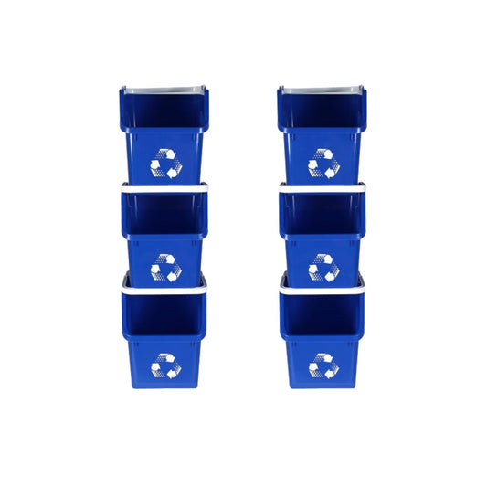 6 Gallon Stackable Recycling Bins for Homes, Garages, Offices Made of 100% Recycled Plastic - (Blue, 6 Pack)