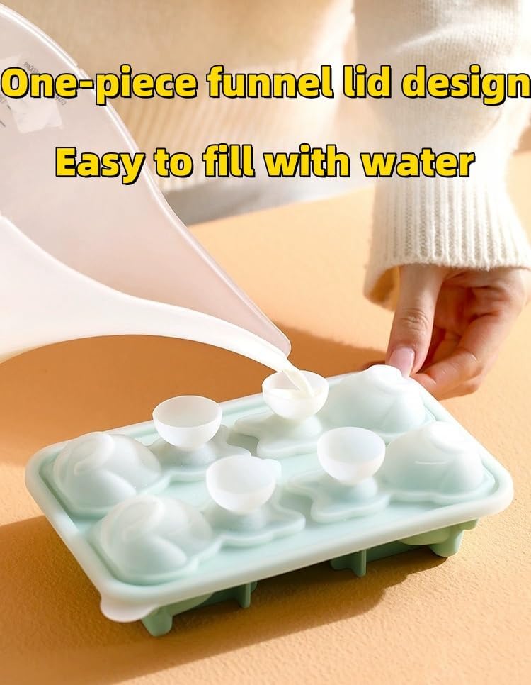 Cute 3D Cat Silicone Ice Cube Tray Mold Cartoon Animal Ice Box BPA-Free (Green)