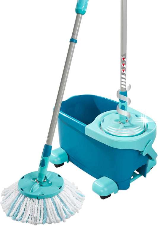 Leifheit Clean Twist Spin Mop and Bucket Set with Rollers | Telescopic Handle, 360° Joint, Spin-Dry System | Easy Glide Wheels | Blue