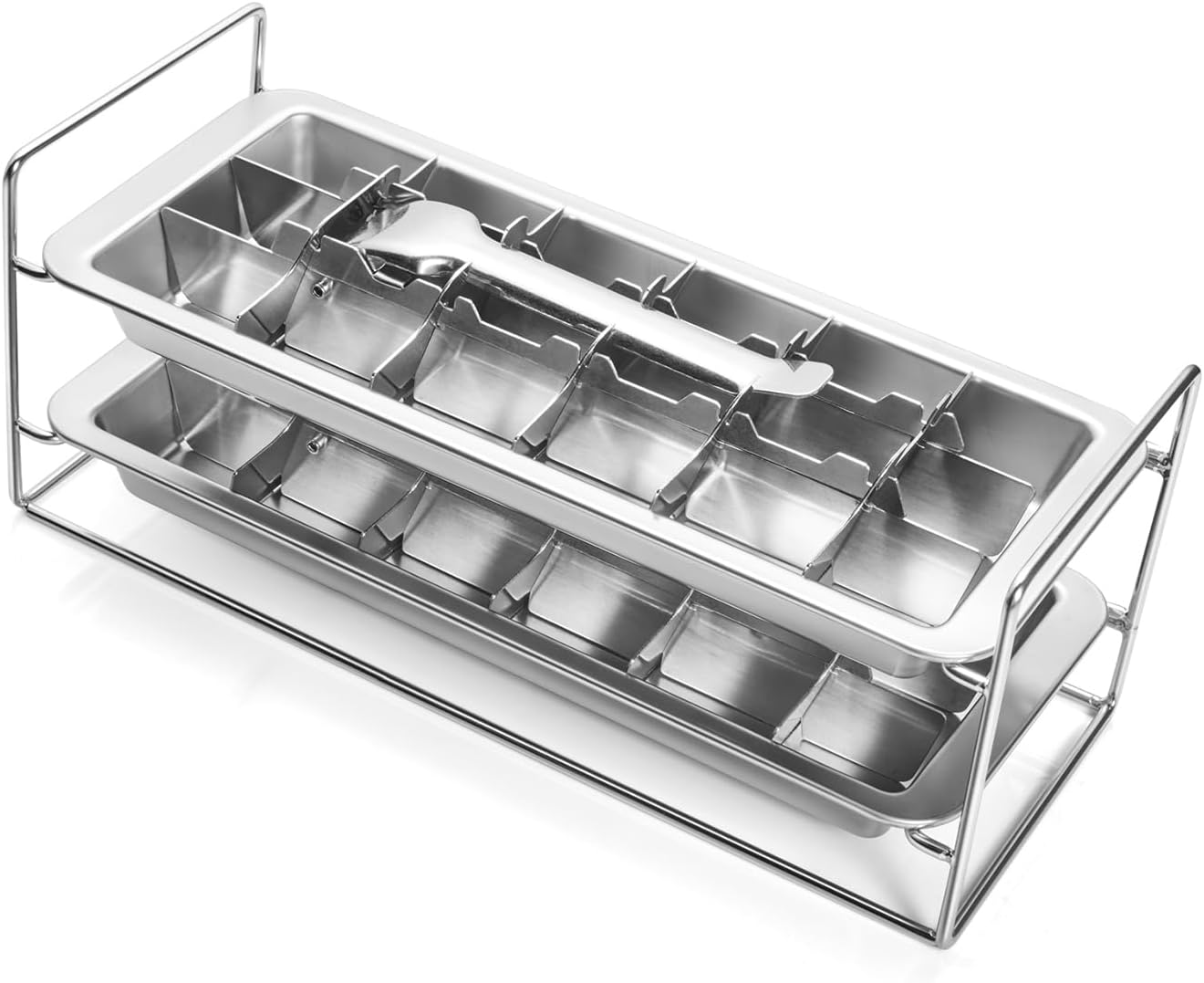 Stainless Steel Ice Cube Tray 2 Pack, 36 Large Cube Slots. Plastic Free Eco Friendly Freezer Mold W/Easy Release Lever. Stackable Retro Inspired Old Fashioned Vintage Ice-Making