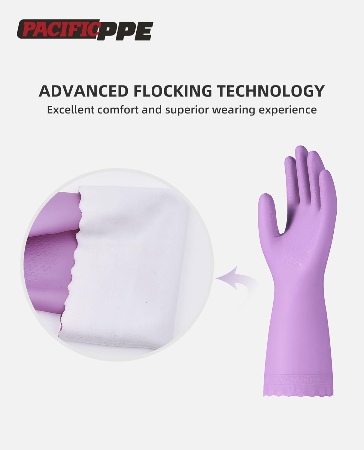 PACIFIC PPE 4 Pairs Reusable Dishwashing Cleaning Gloves with Latex Free, Cotton Lining, Kitchen Gloves, Purple, Small