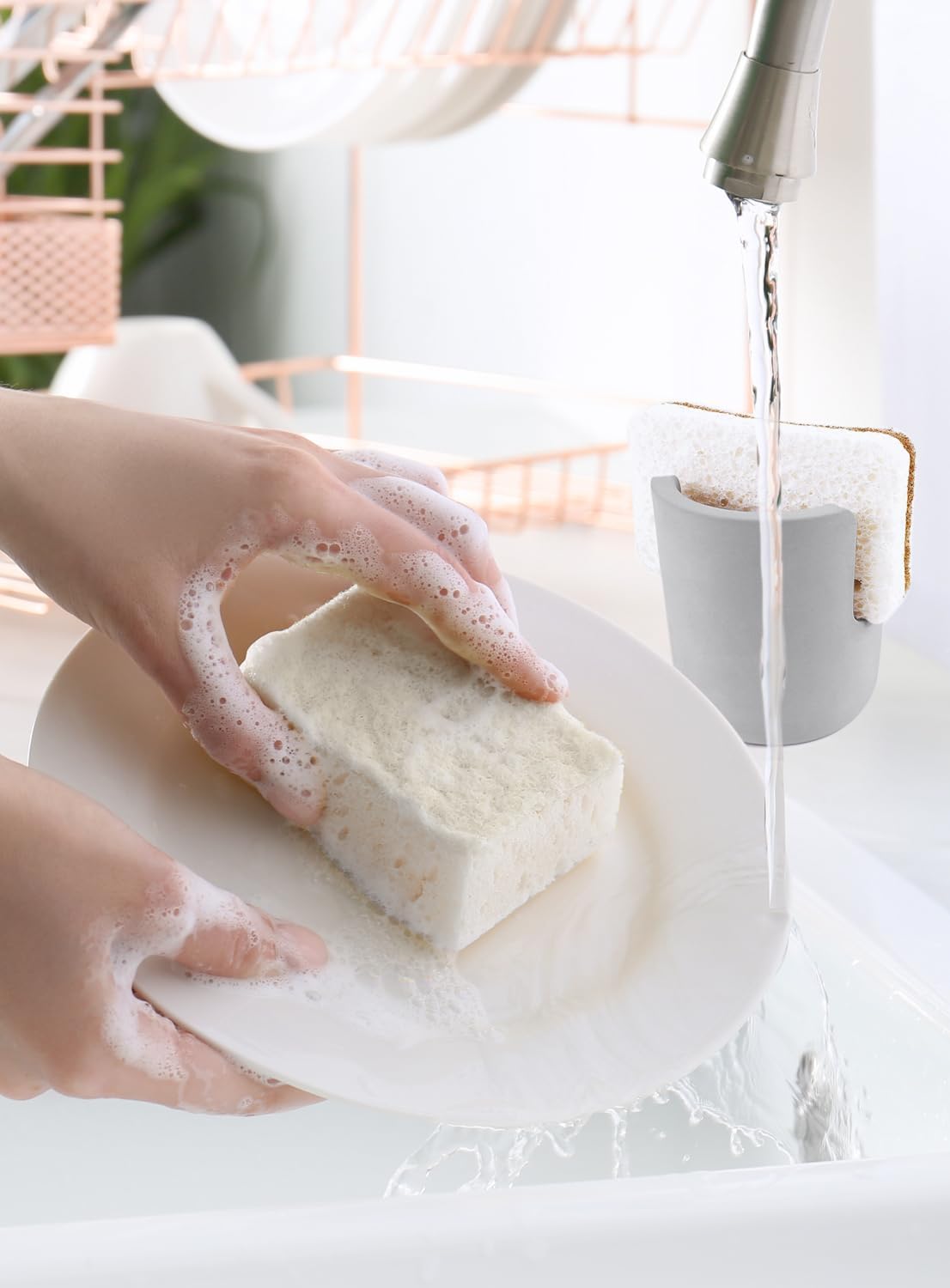 Diatomite Stone Sponge Holder, Quick Dry Dish Sponge Stand for Countertop, Fast Dry Diatomaceous Earth Sponge Holder for Kitchen Sponge, Gray