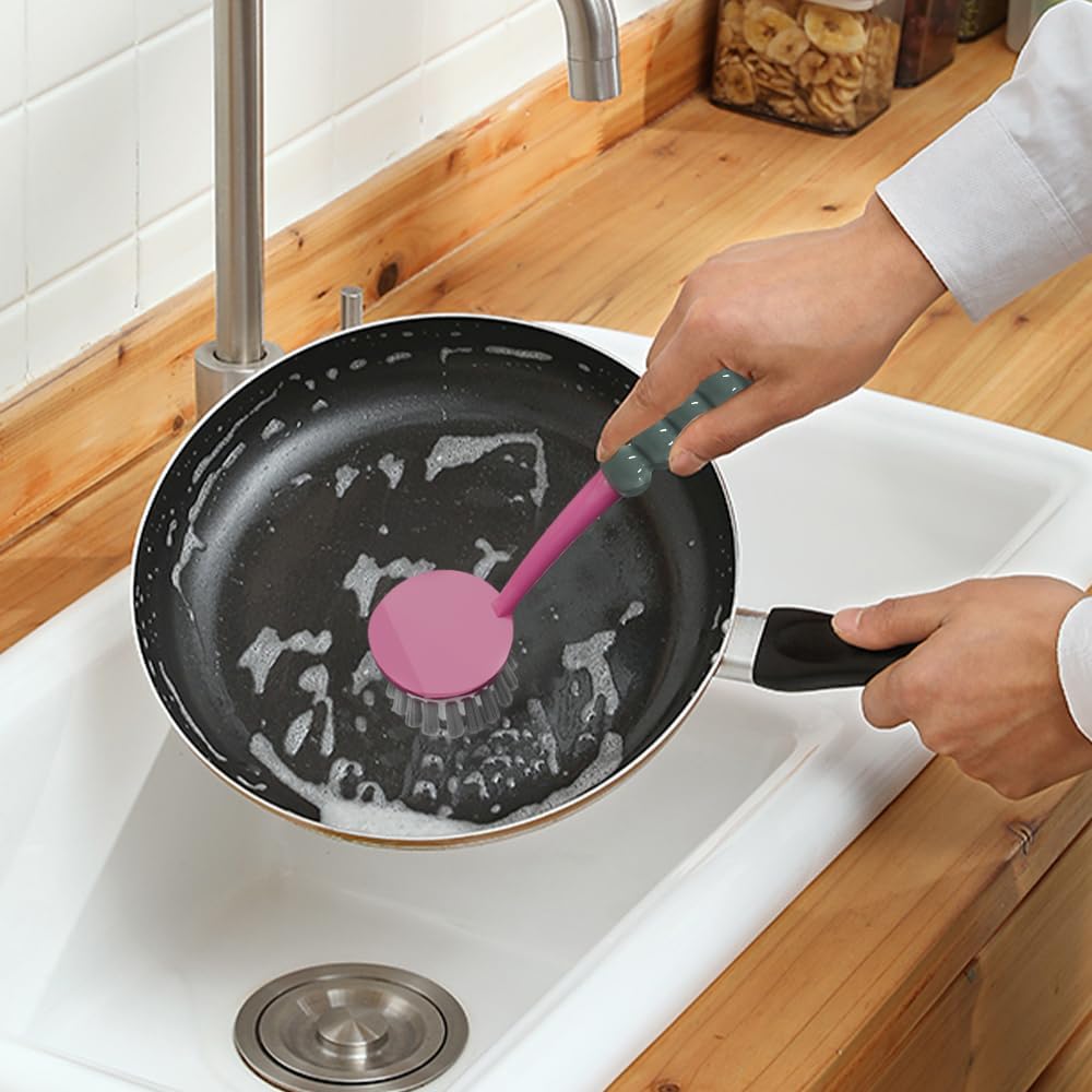 6 PCS Cleaning Brush, Scrub Brush Set for Kitchen and Bathroom Household Use with Various Brushes for Cleaning Dishes, Tiles, Corners and Floors Color Purple