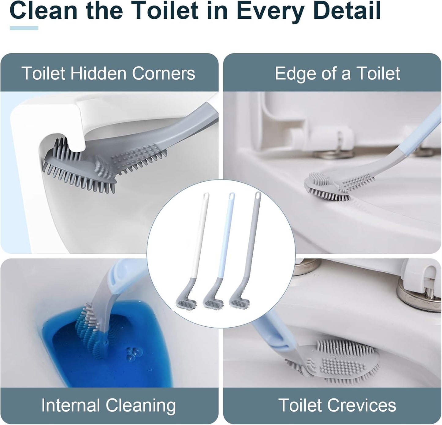 Golf Toilet Brush, Toilet Cleaning Brush, Flexible Bendable Silicone Long Handled Toilet Brush, 360° Deep Toilet Bowl Cleaning Brush,Quick Drying Toilet Brush for Bathroom with a Hook (Black)