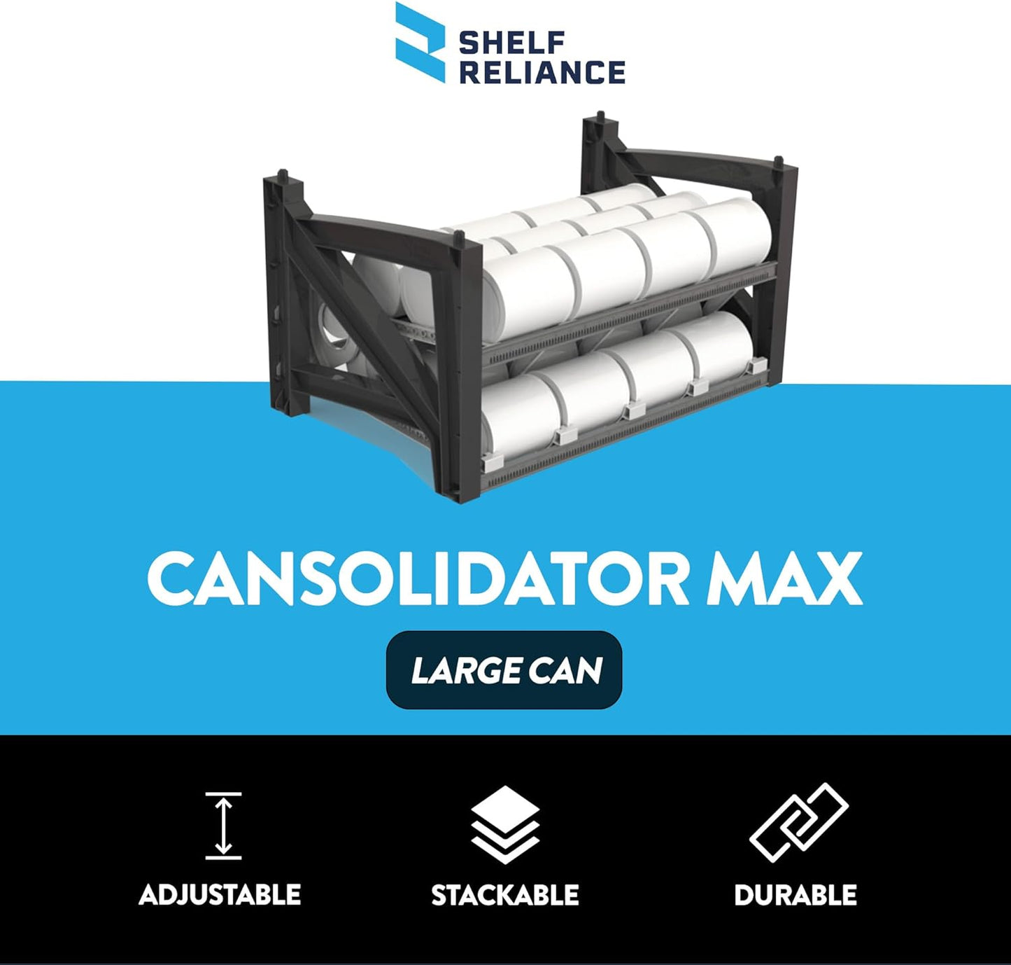 Shelf Reliance Cansolidator Max Small - 1-Pack Can Organizer for Pantry, Stackable Soda Can Storage for Kitchen, Holds 60 Large Cans of Food or Soda