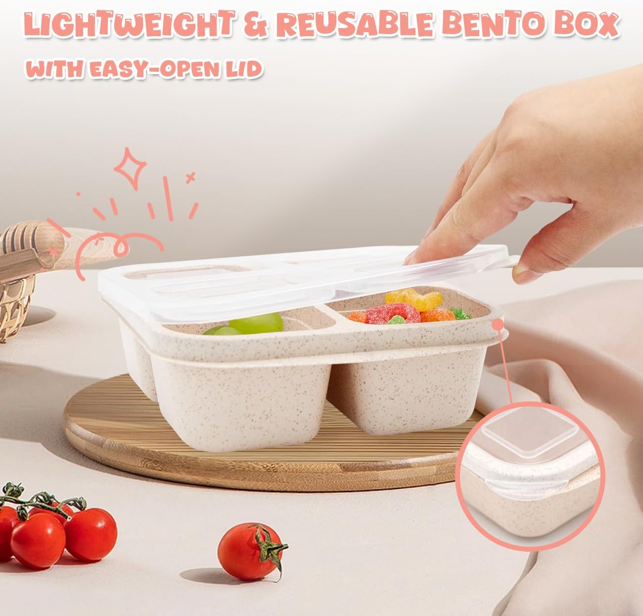 4 pack Bento Lunch Box, Snack Containers，Meal Prep Containers Kids/Toddle/Adults,Food Storage Containers for School, Work and Travel (4 and 3 Compartment Multicolor)