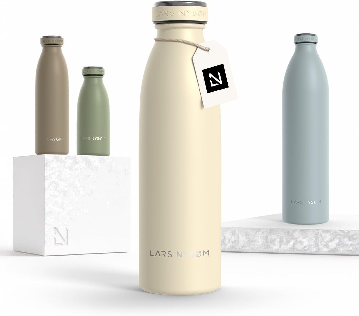 LARS NYSØM Stainless Steel Insulated Water Bottle 12oz 17oz 25oz 34oz 51oz | Insulated Thermo Flask for Hot and Cold Beverages | Leakproof Drinking Bottle (Almond Beige, 17oz)