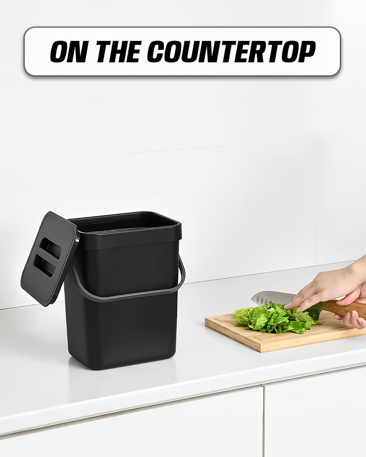 Countertop Compost Bin - 1.3 Gallons Hanging Small Trash Can with Lid for Kitchen Bathroom, Under Sink Kitchen Trash Can, Indoor Counter Compost Bucket with Lid, 5L(Black)