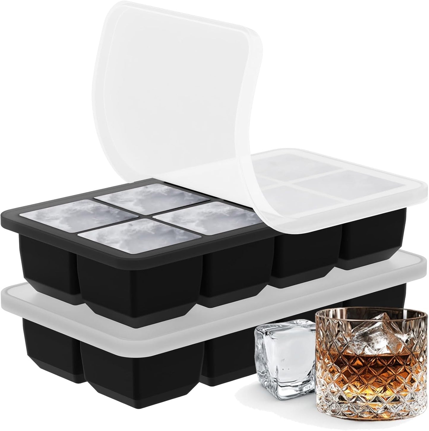 2 Pack Silicone 2 Inch Large Ice Cube Molds for Cocktails Wine Fruit and Bourbon Whiskey Easy Release Ice Cube Tray with Lid Ideal for Cold Drinks and Entertaining Gatherings