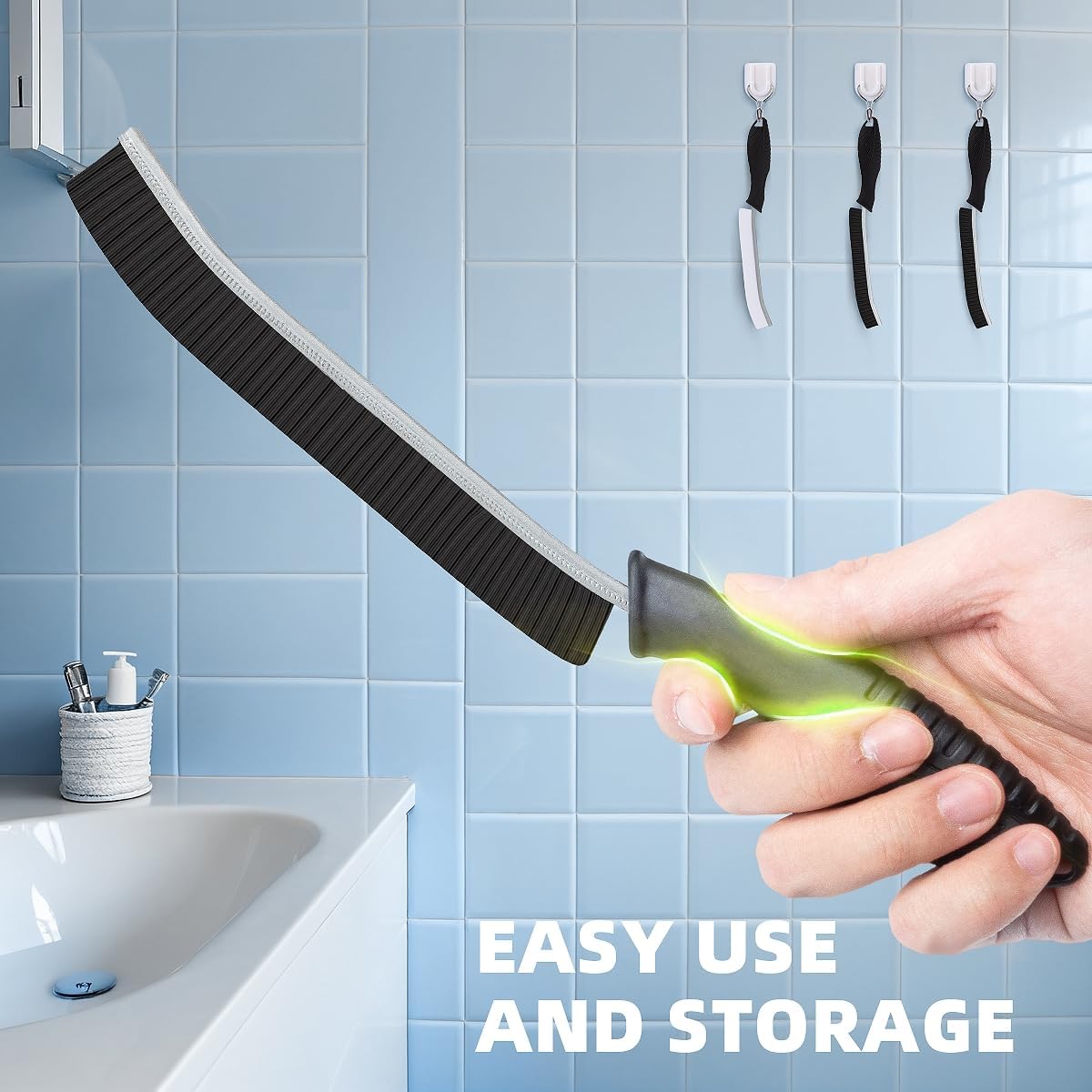 3Pcs Hard Bristle Crevice Cleaning Brush, Scrub Brush, Kitchen Sink Cleaning Brush, Grout Brush, Corner Brush Cleaning Tools for Toilet, Bathroom, Gap, Home, Household, Window (3, Black)