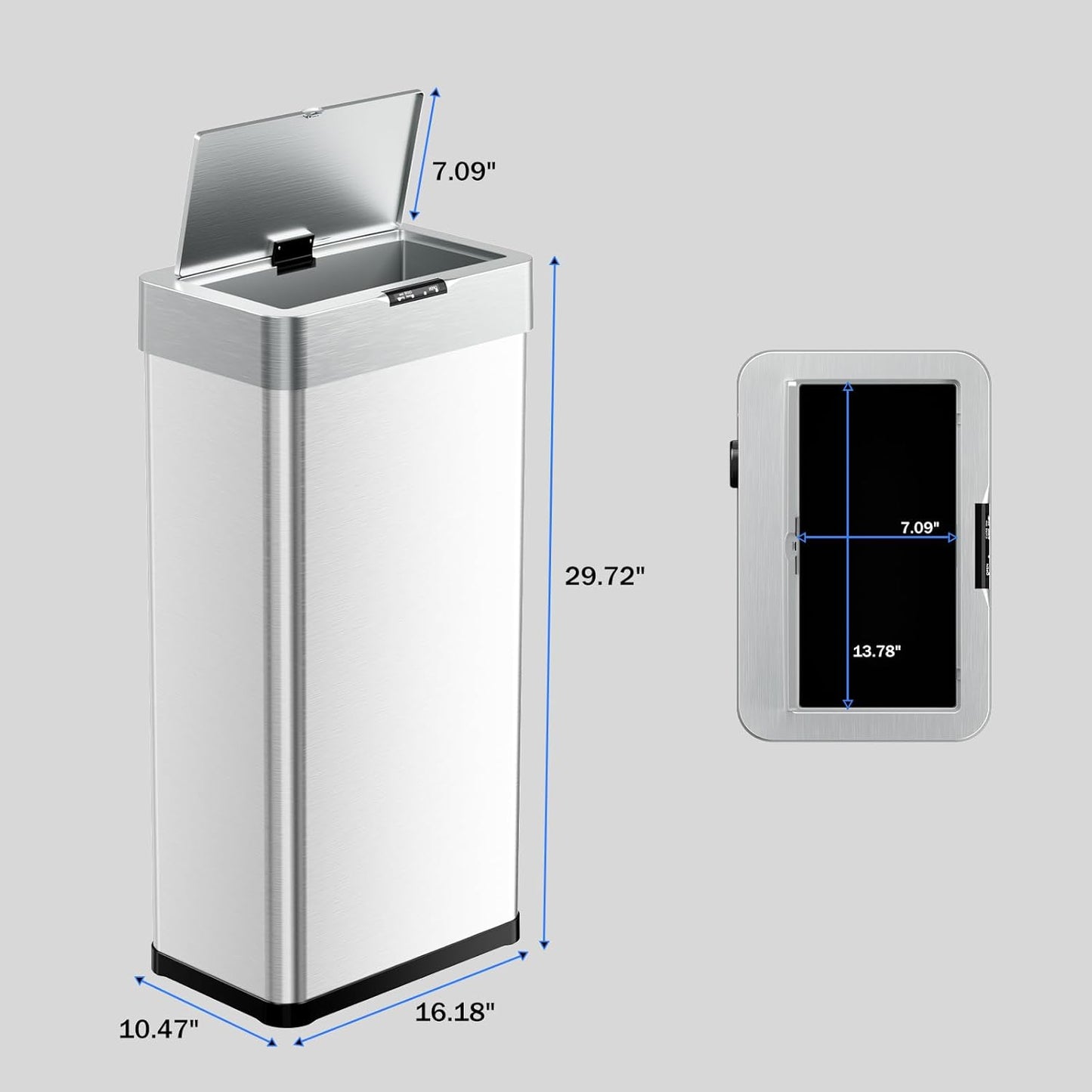 TLSUNNY 18.5 Gallon Motion Sensor Trash Can,Touchless Automatic Garbage Can,Brushed Stainless Steel Smart Bin,with Bag Holder,Soft Close Lid,for Kitchen,Office,RV,Bedroom,Living Room (Silver, 70L)