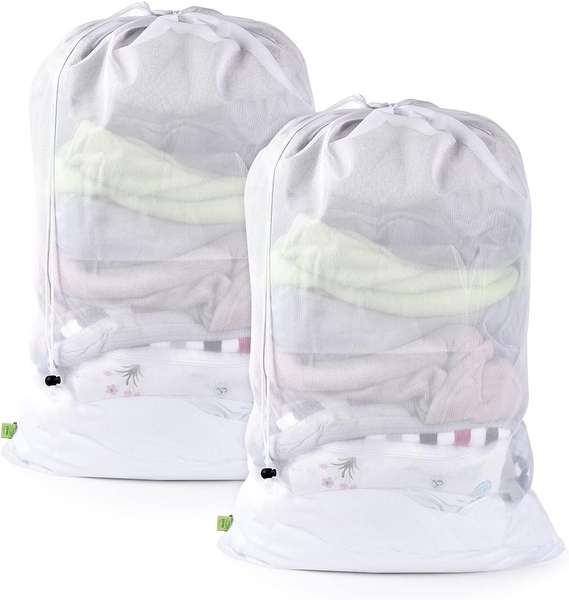 OTraki 2 Pcs Large Mesh Laundry Bags, 24X36 Inch Heavy Duty Drawstring Laundry Wash Bag, Dirty Clothes Laundry Hamper Liner Machine Washable Storage Bag for Travel Dorm Camp Hotel Beach White